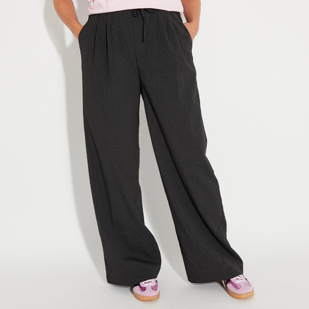 Dark Grey Striped Wide Leg Trousers