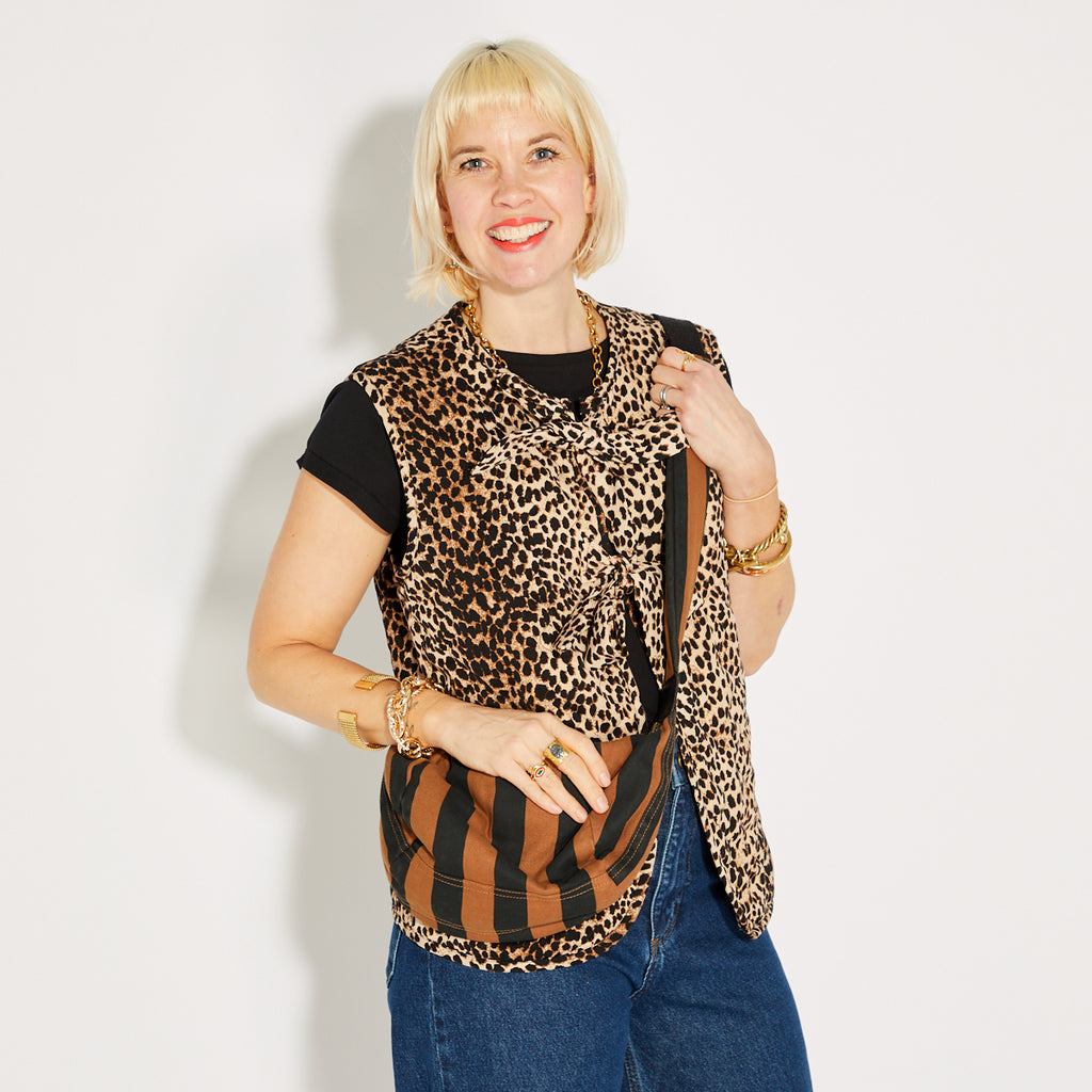 Small Stripe Brown Black Crossbody Bag