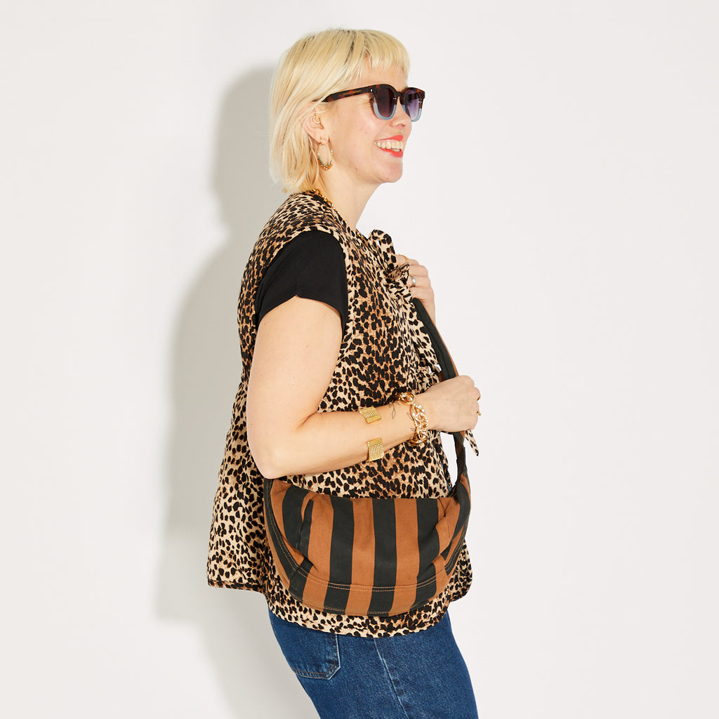 Small Stripe Brown Black Crossbody Bag