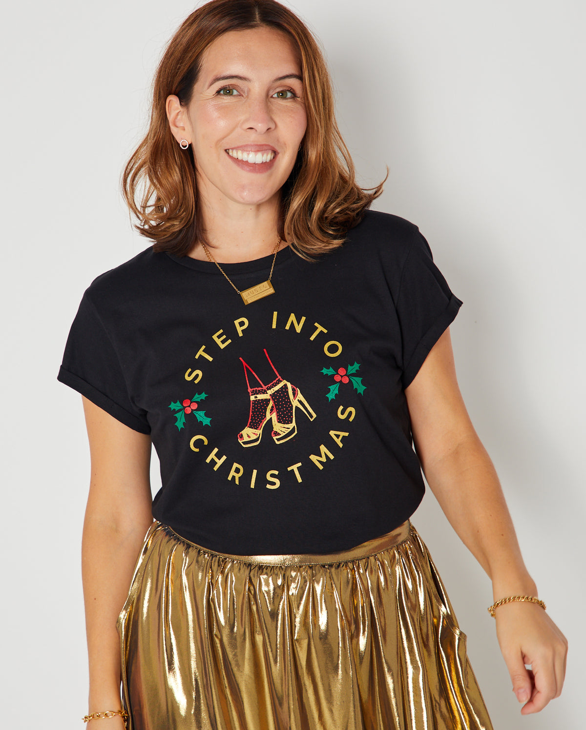  step into christmas black tshirt with music is the answer pendant