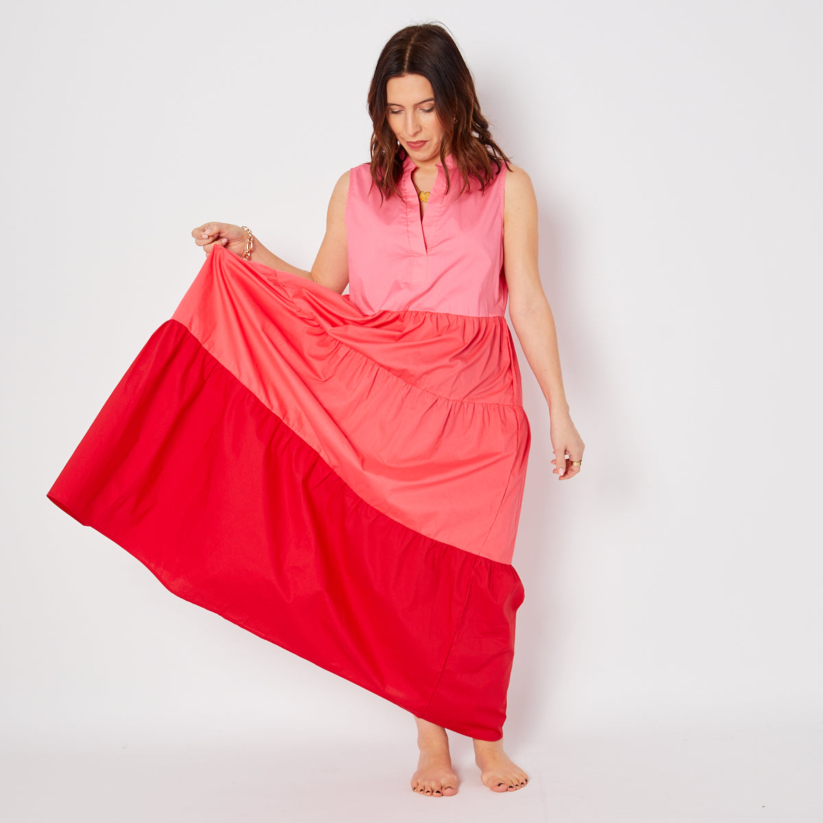 Pink Block Tiered Dress