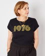 Womens 1976 black tshirt with gold print - Disko Kids