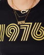 Womens 1976 black tshirt with gold print - Disko Kids