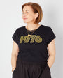 Womens 1976 black tshirt with gold print - Disko Kids