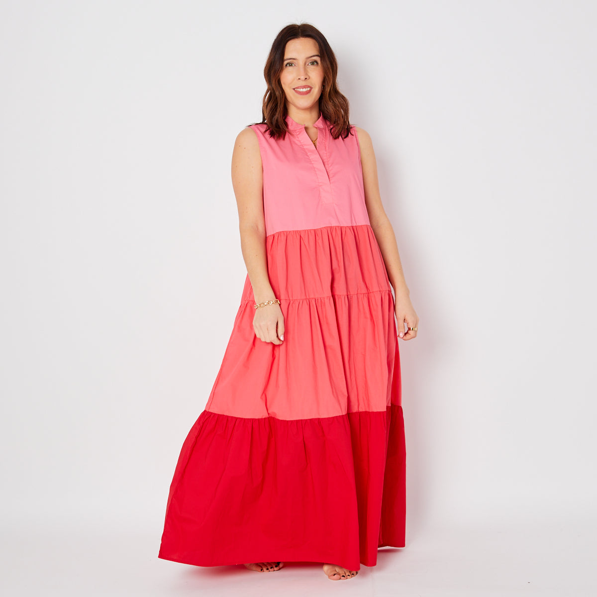 Pink Block Tiered Dress