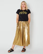 Womens 1976 black tshirt with gold print and gold skirt- Disko Kids