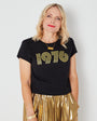 Womens 1976 black tshirt with gold print - Disko Kids