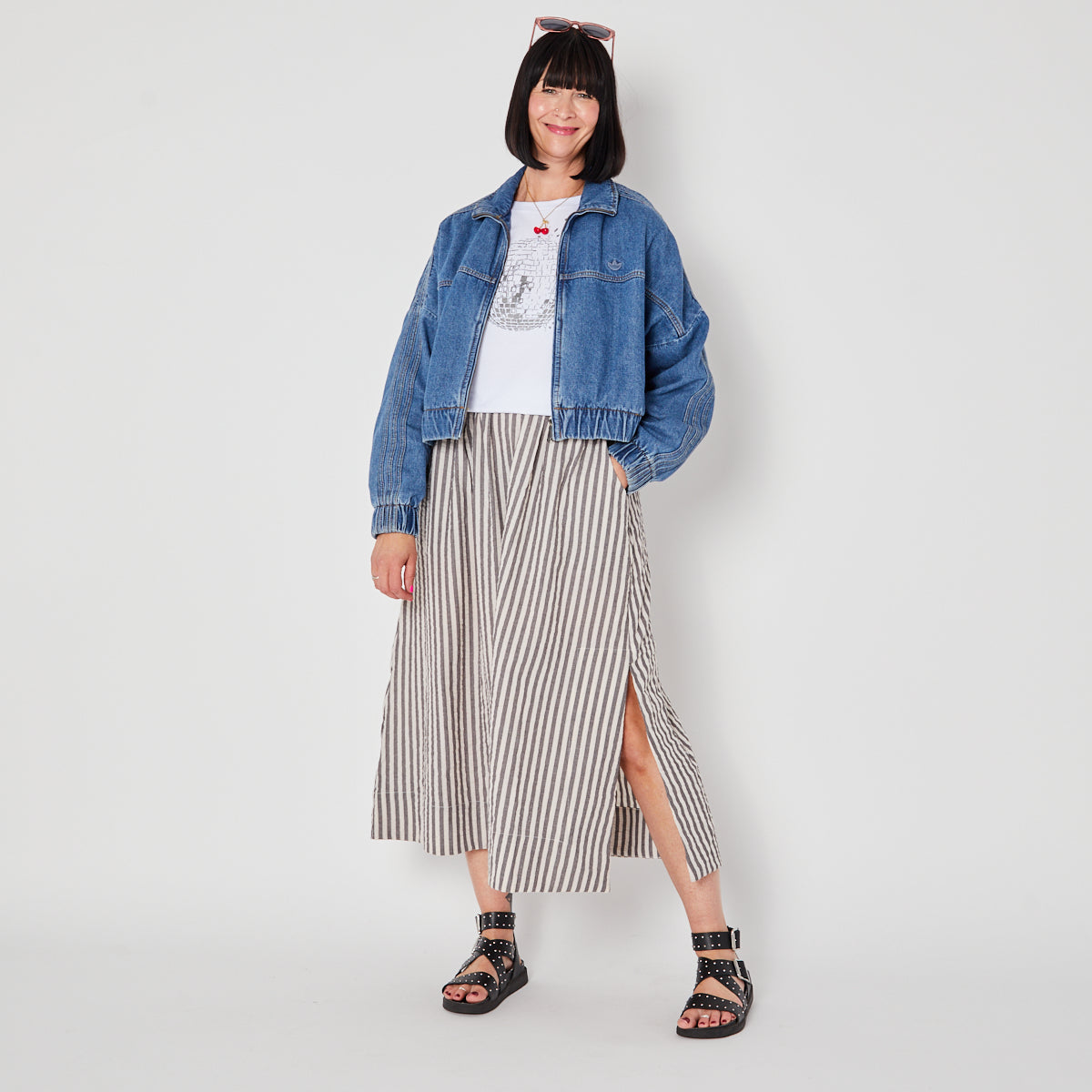 Stripe cotton a line skirt summer festival disko kids 