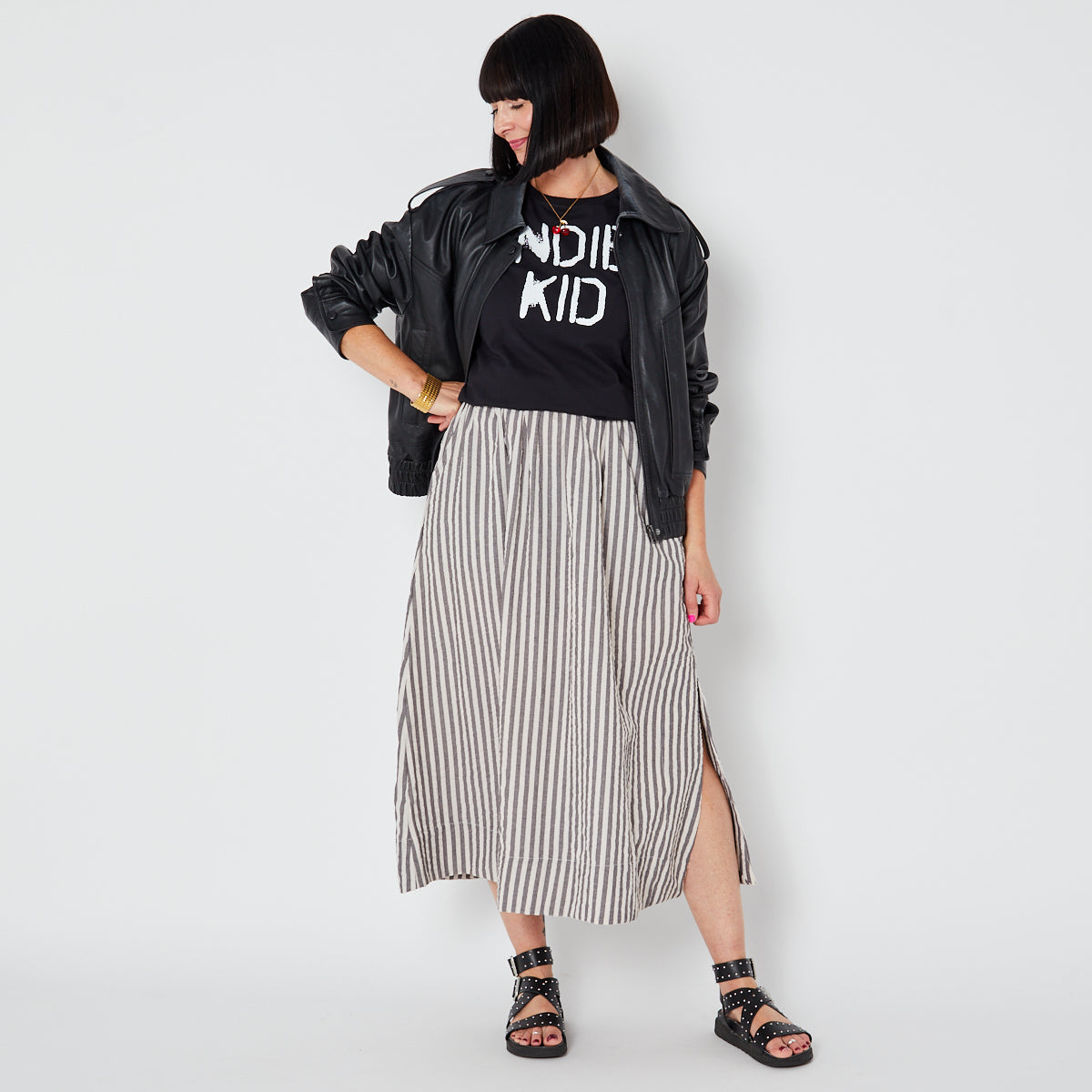 Womens black tshirt with white 'INDIE KID' print - Disko Kids