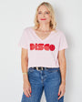 Pink  Vneck t-shirt with 'DISCO' printed in red Disko Kids 