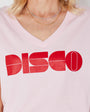Pink  Vneck t-shirt with 'DISCO' printed in red Disko Kids 