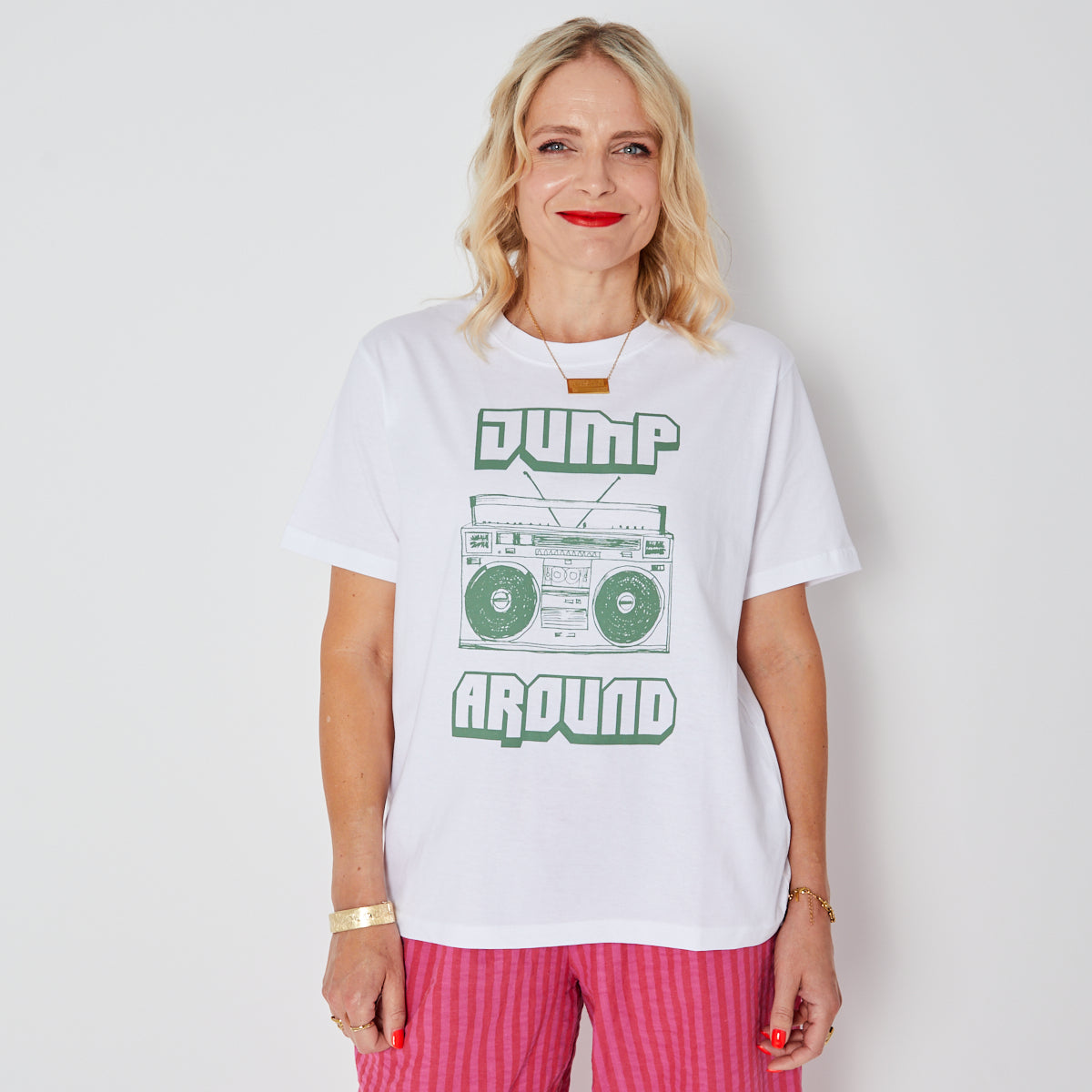 Jump Around Donna Tshirt White & Khaki