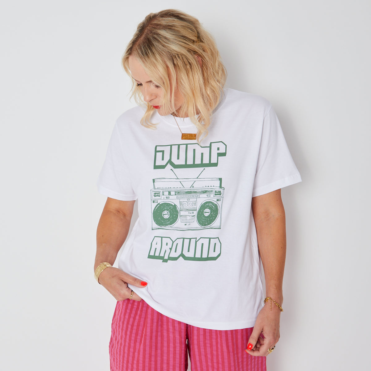 Jump Around Donna Tshirt White & Khaki