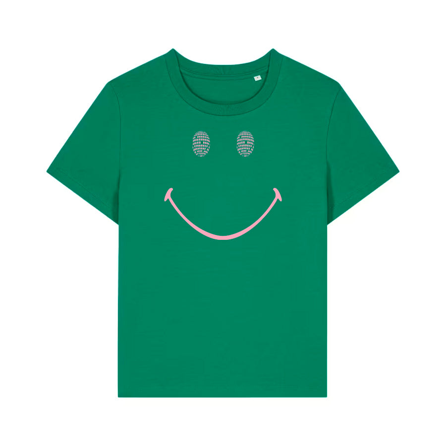 green tshirt with smiley face festival tshirt