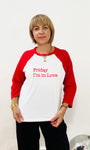 Friday Im In Love print on a Red white Raglan baseball style tshirt Cure Inspired Disko Kids 