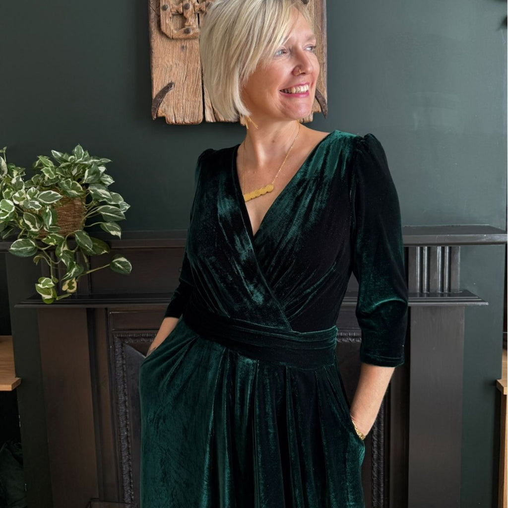 Green Velvet v neck wide leg jumpsuit Disko Kids  Christmas Partywear 