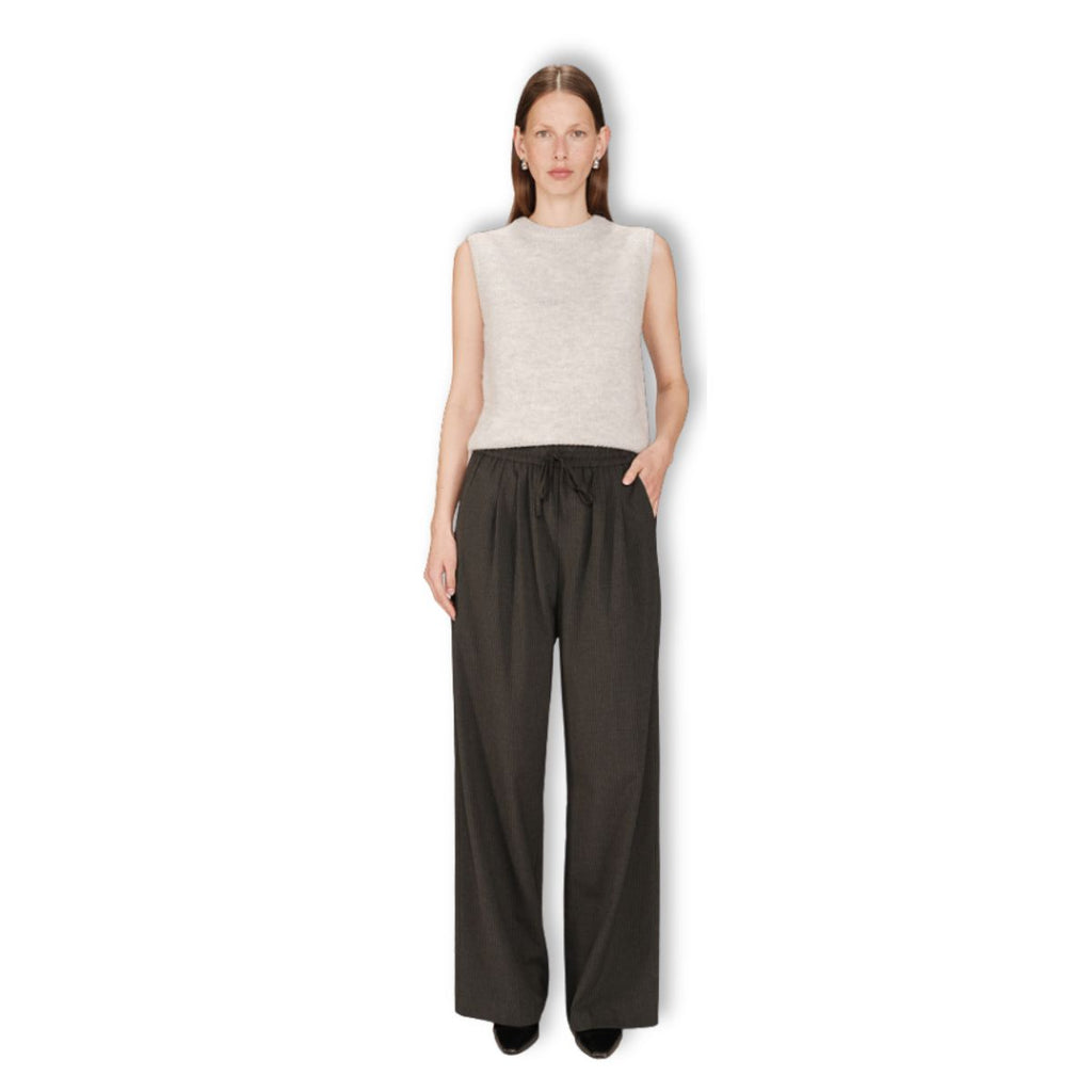 Grey stripe drawstring relaxed women's trousers