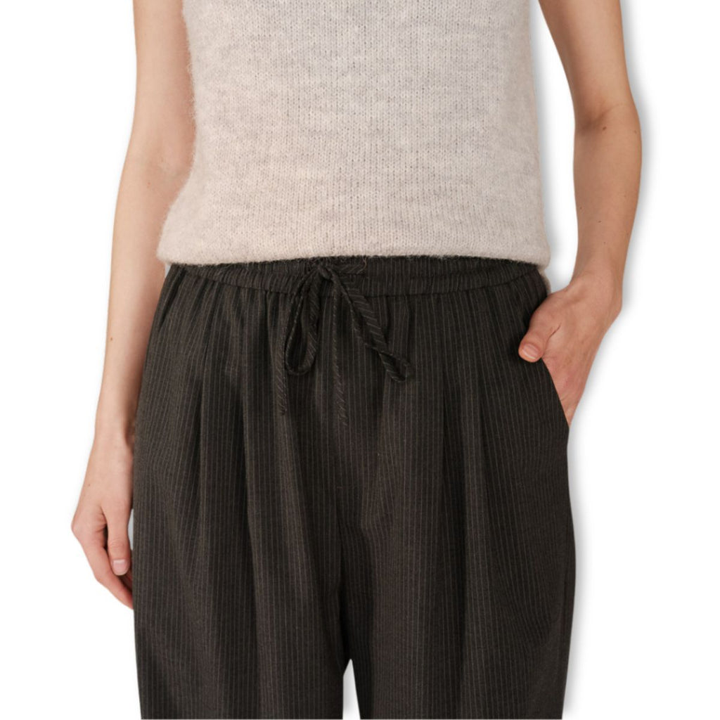 Grey stripe drawstring relaxed women's trousers