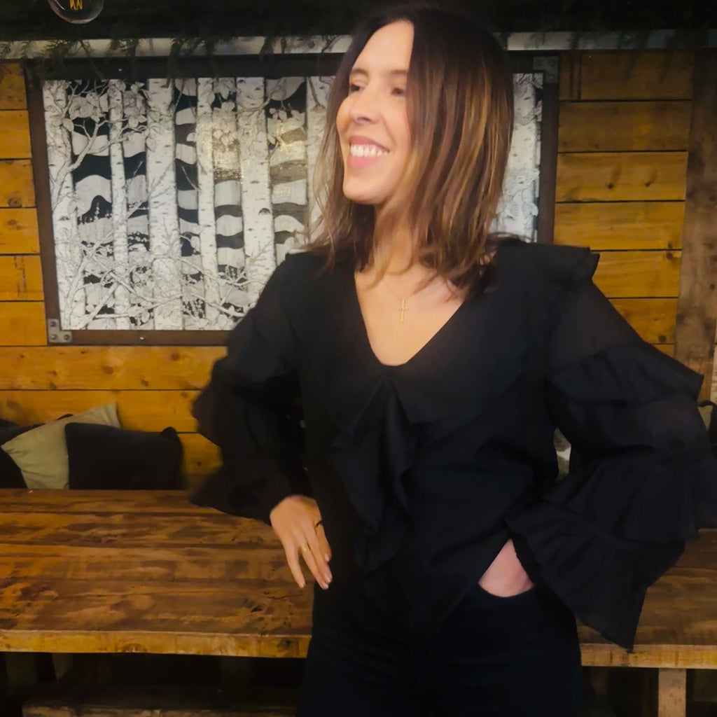 Frill Ruffle Black Partywear Blouse - Disko Kids