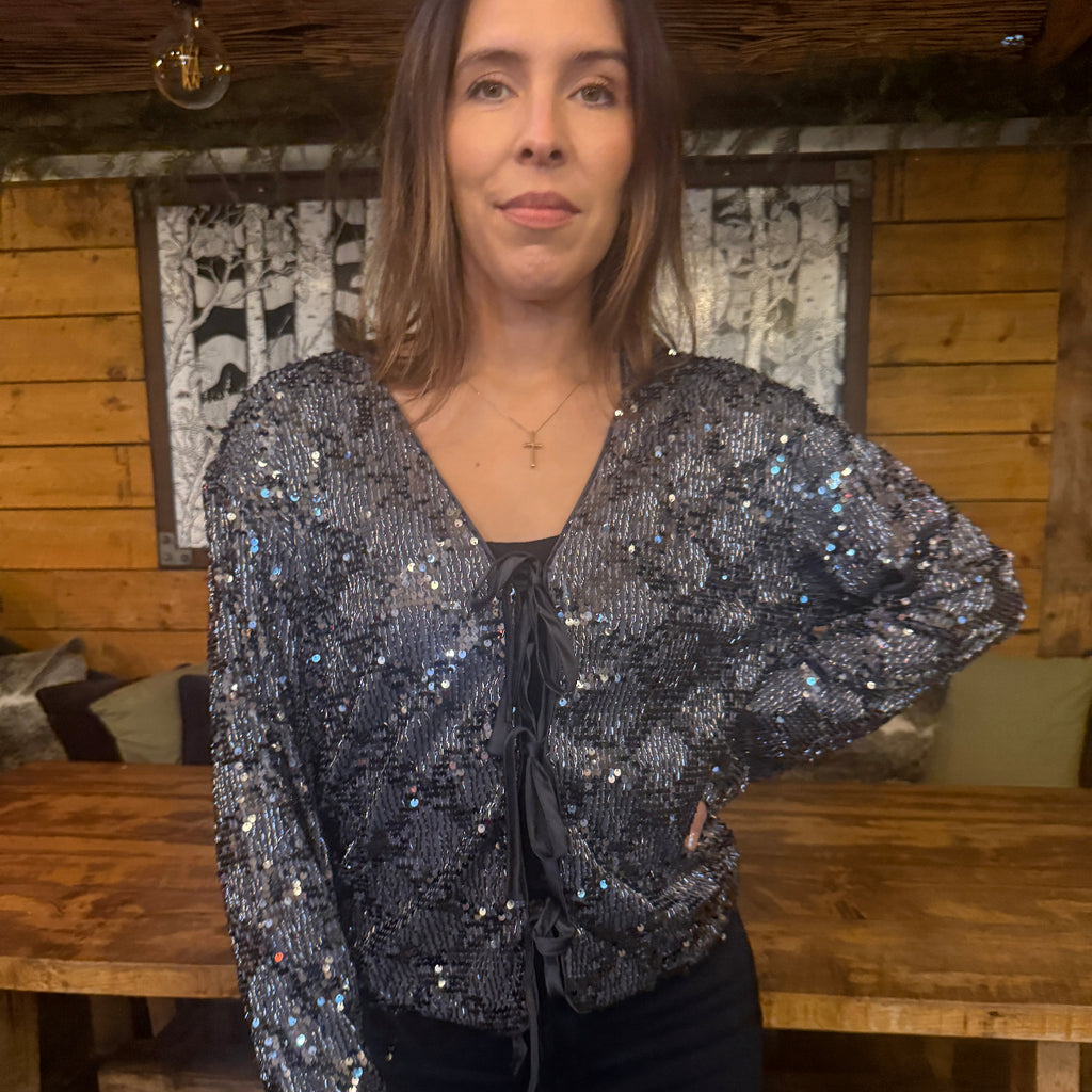 Sequin Tie Front Top Disko Kids