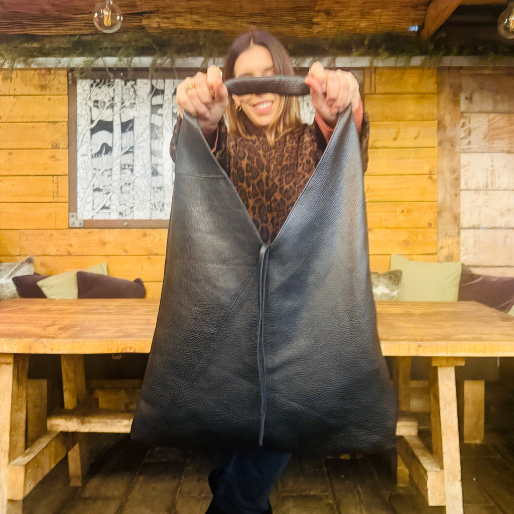 Black Leather Slouch Bag - Disko Kids