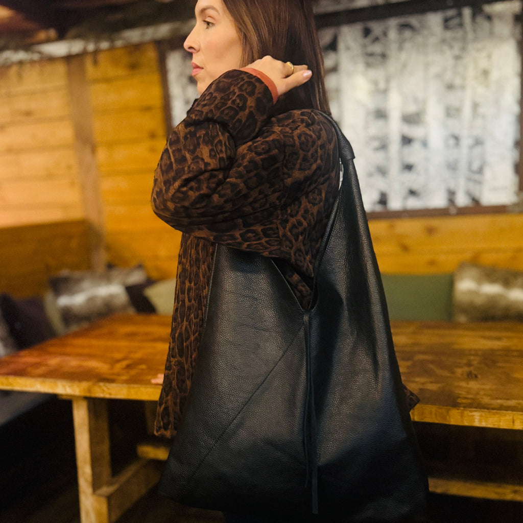 Black Leather Slouch Bag - Disko Kids