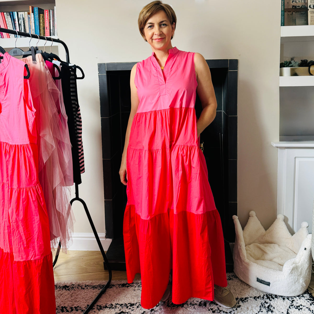 Pink Block Tiered Dress