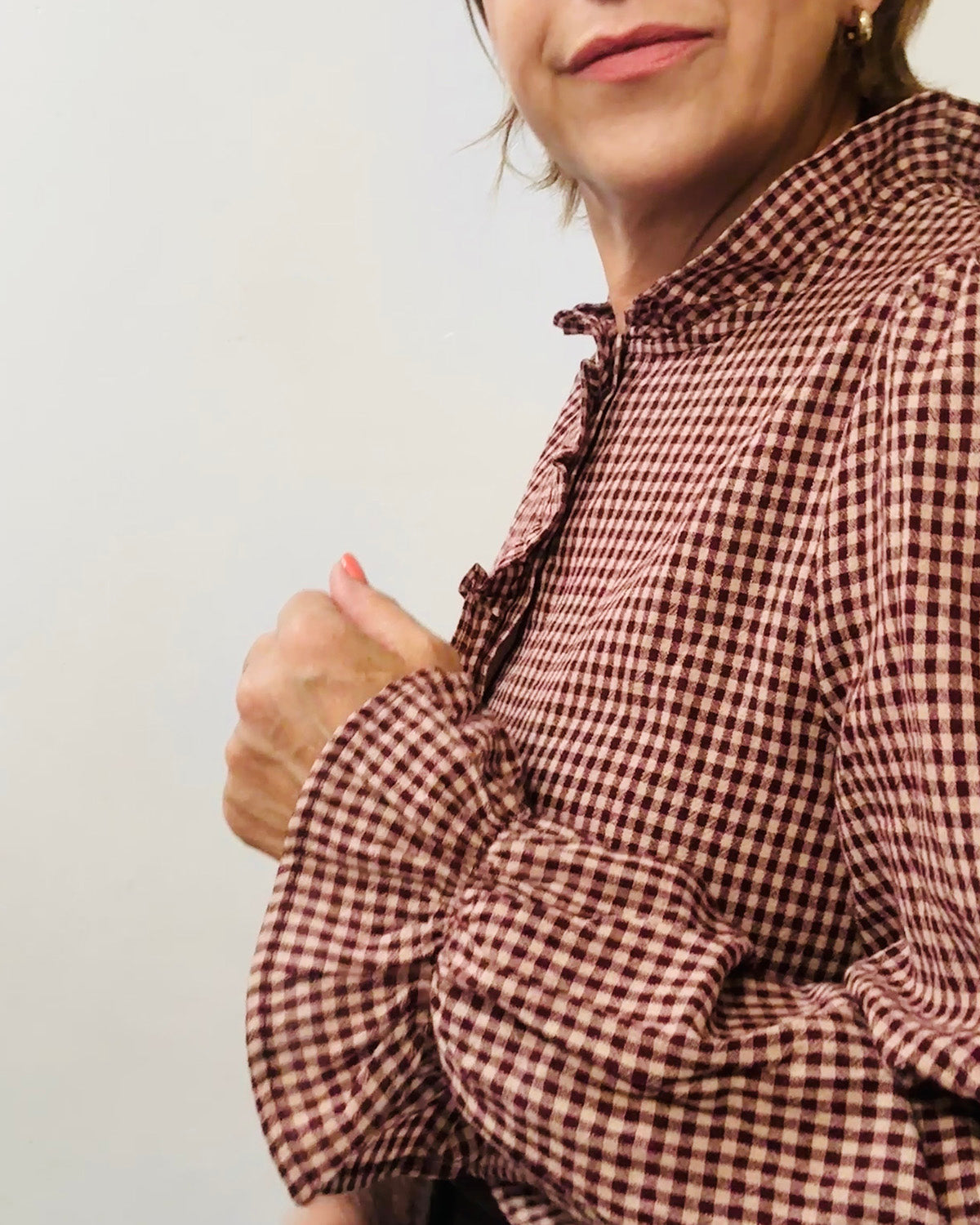 Burgundy & cream gingham ruffle blouse Disko Kids 