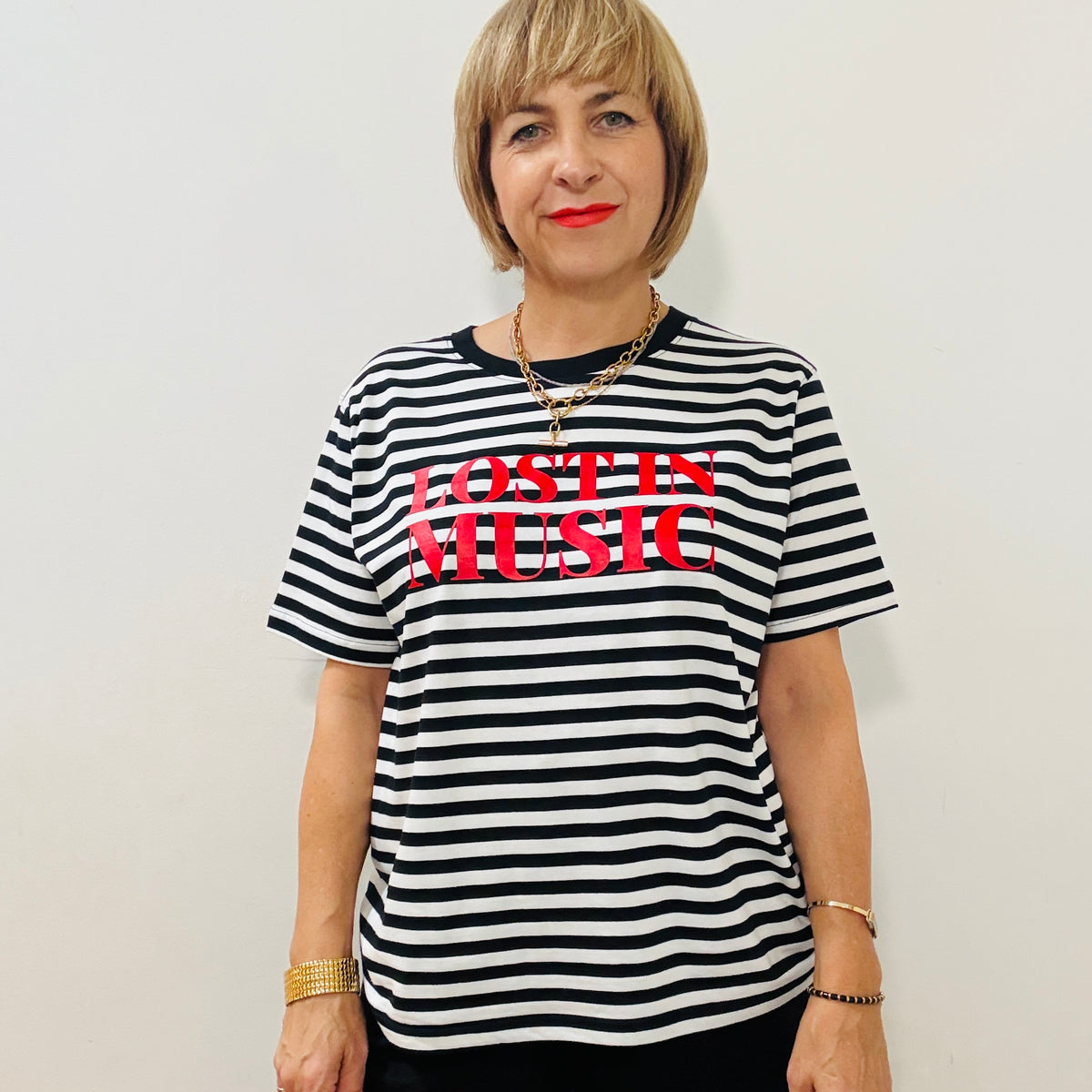 Lost in Music Striped Donna Tshirt