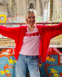 Pink  Vneck t-shirt with 'DISCO' printed in red Disko Kids 