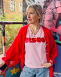 Pink  Vneck t-shirt with 'DISCO' printed in red Disko Kids 
