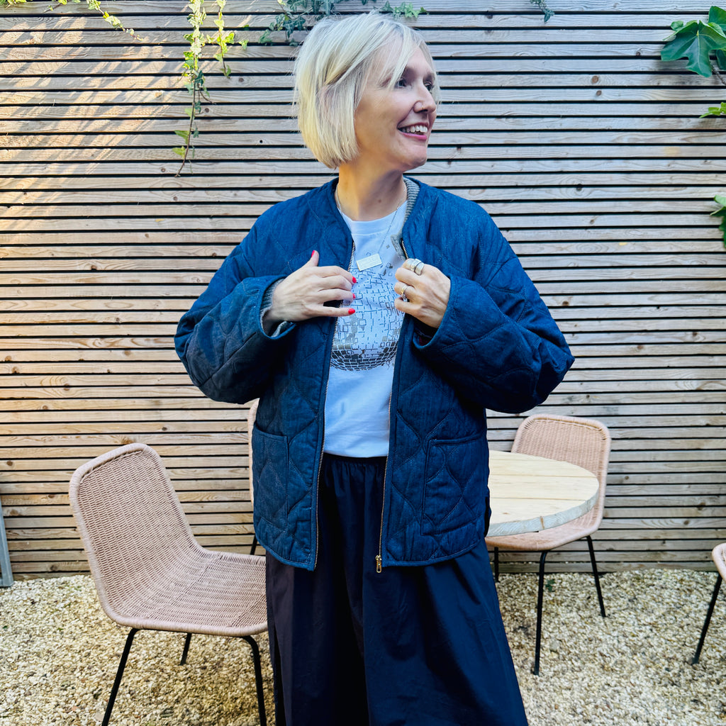  blue quilted denim jacket disko kids