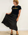 satin polka dot black & gold skirt. spot skirts - skirts for autumn