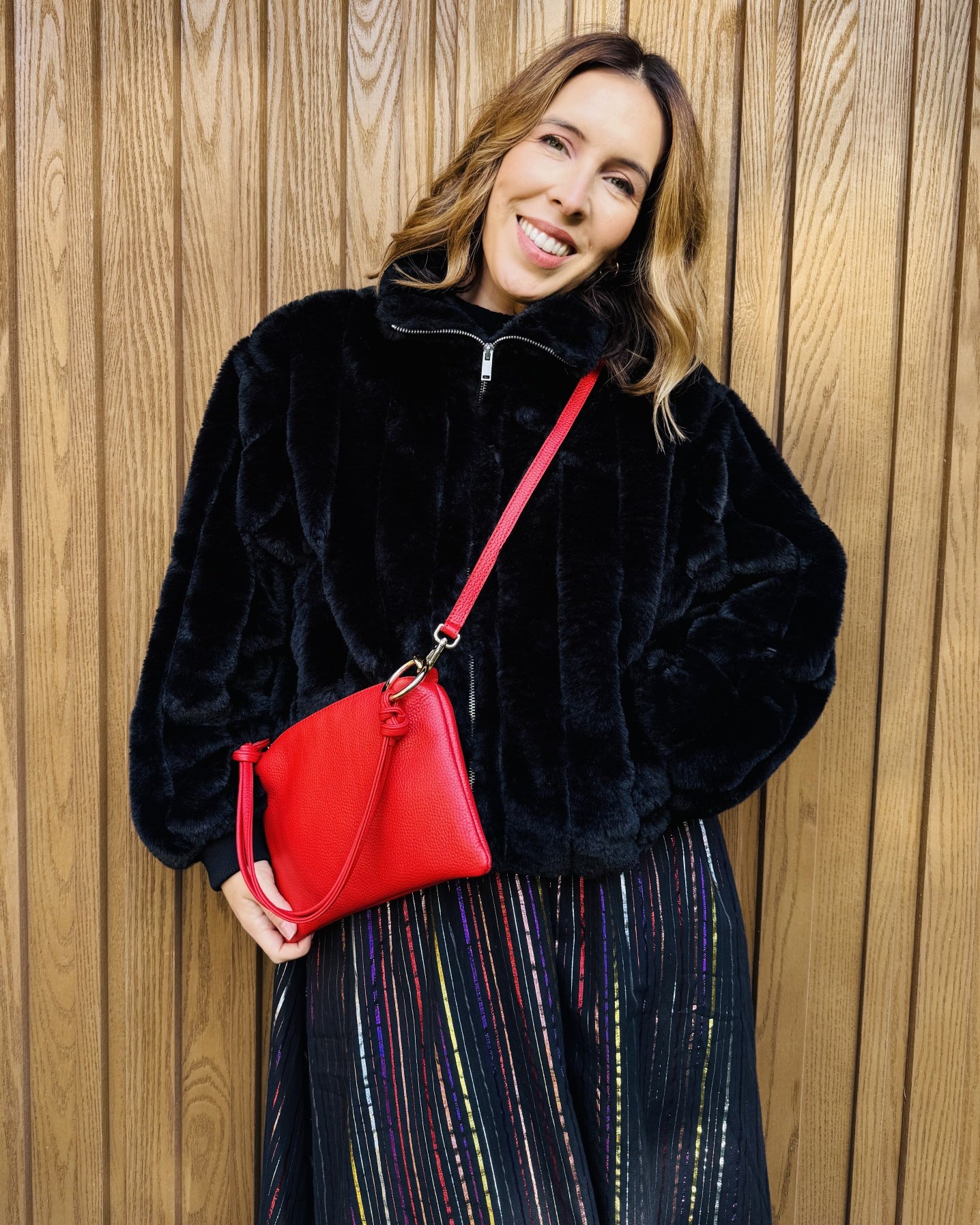 crossbody shoulder bag in red leather party bag