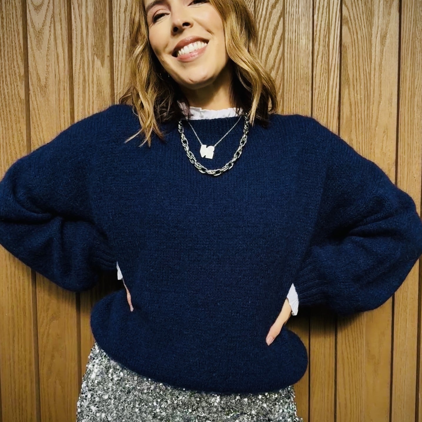 Navy Balloon Sleeve Jumper