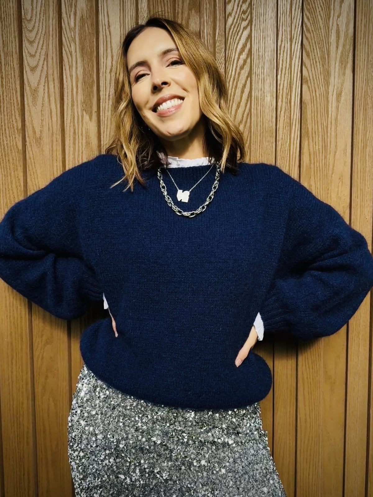 Navy Balloon Sleeve Jumper