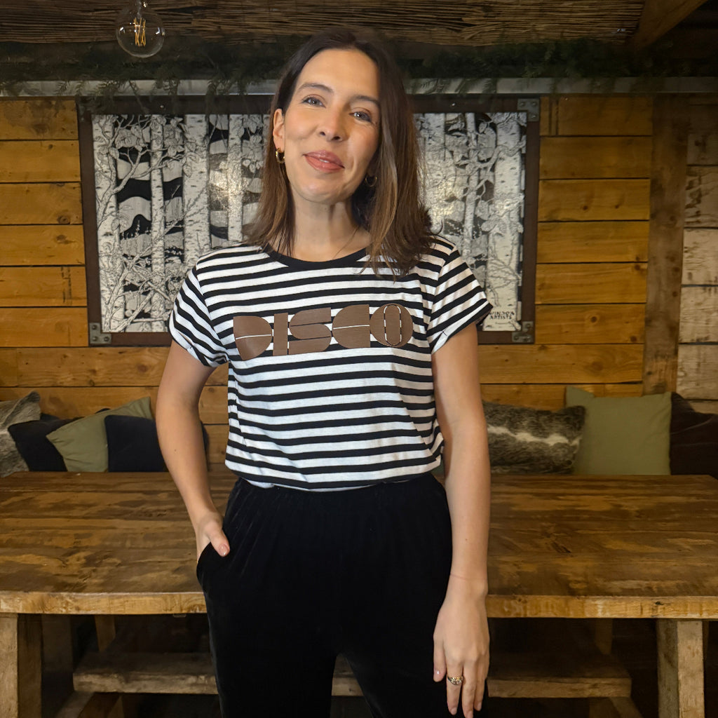 Disco Striped Tshirt Chocolate Brown Womens Disko Kids
