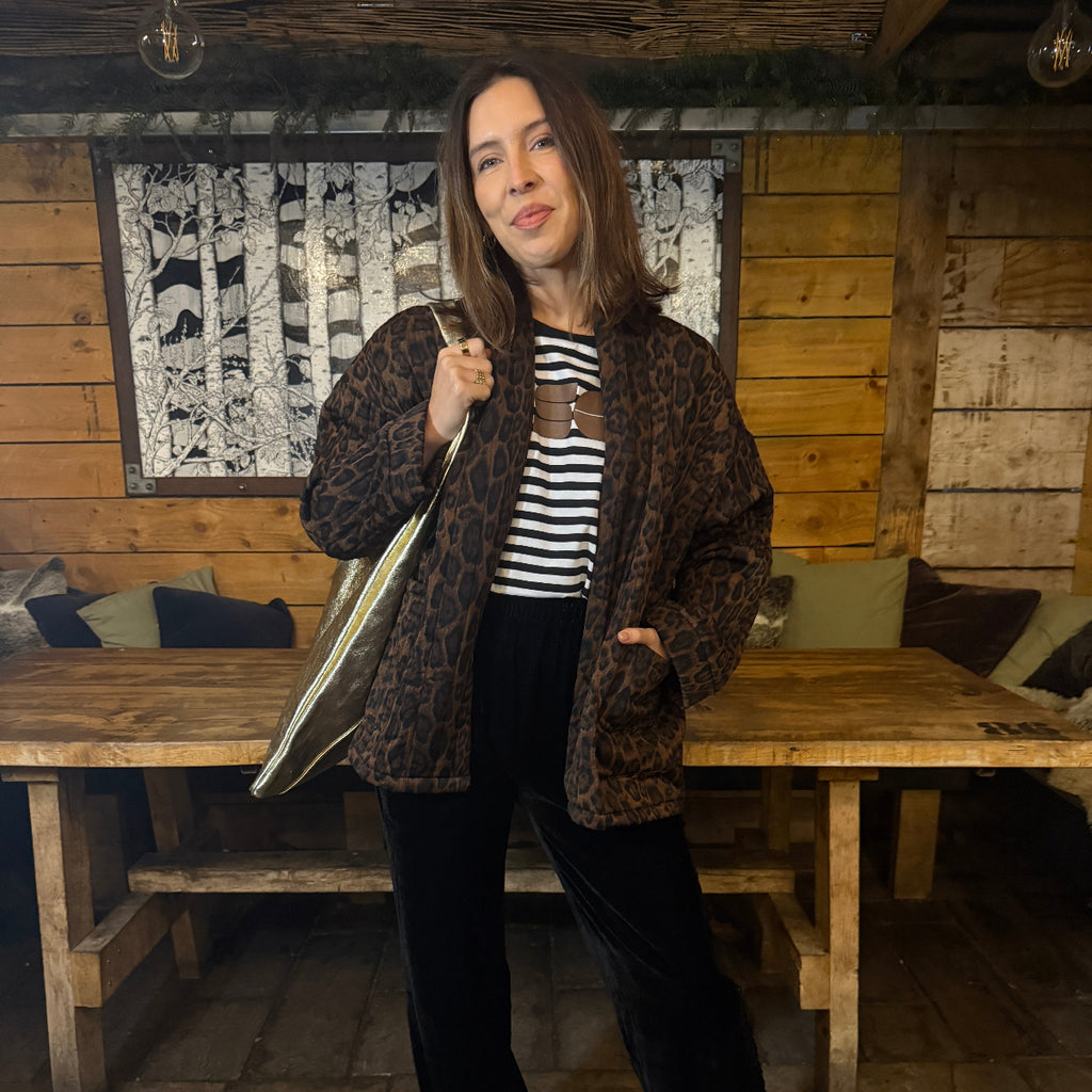 Oversized Quilted Leopard Print Jacket - Disko Kids