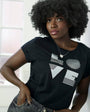 Womens black tshirt with silver 'LOVE' disco ball print - Disko Kids