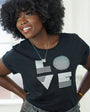 Womens black tshirt with silver 'LOVE' disco ball print - Disko Kids