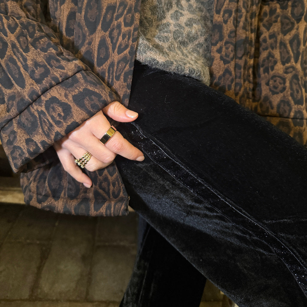 Black Disko Kids velvet trousers with side stripe