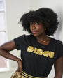 Womens black t-shirt with gold 'DISCO' print - Disko Kids
