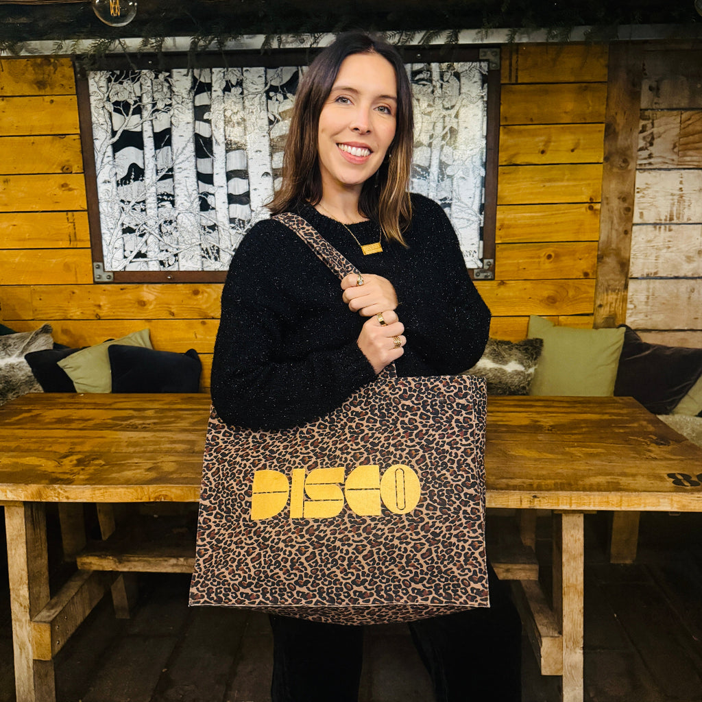 leopard bag gold disco canvas tote disko kids