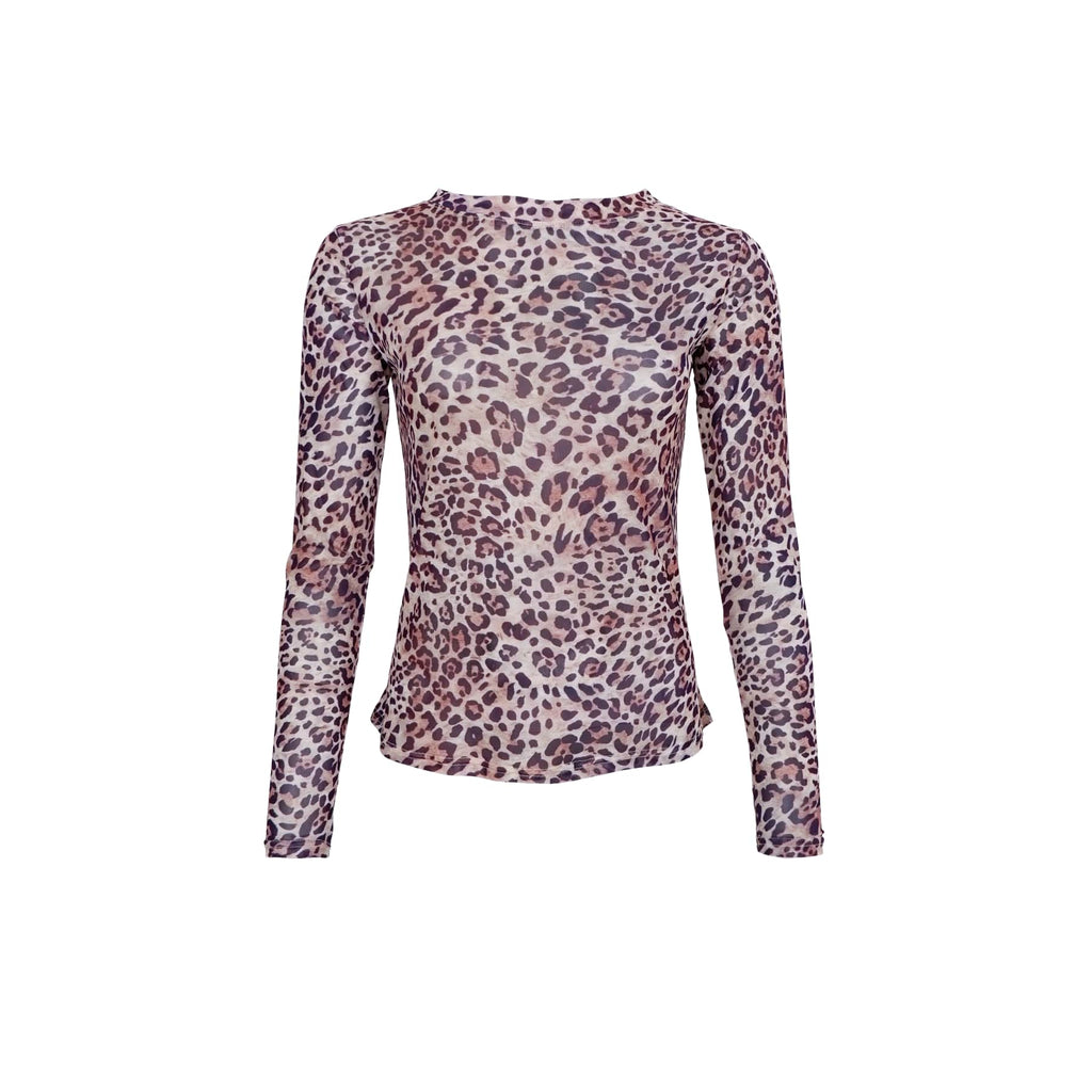 Leopard Print Long Sleeve Mesh Top