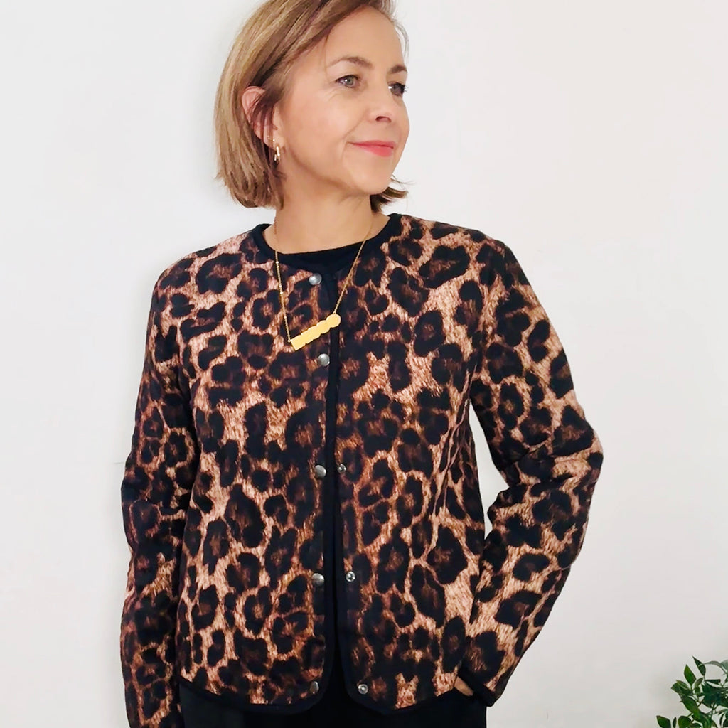 Dark Leopard Print Quilted Jacket