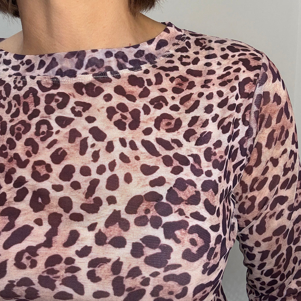 Leopard Print Long Sleeve Mesh Top