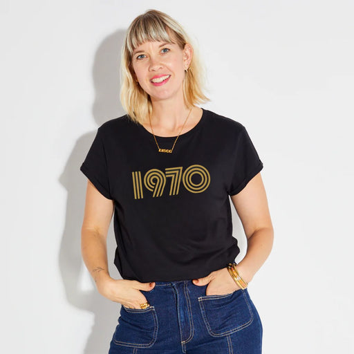 Womens 1970 black Tshirt with gold print - Disko Kids 