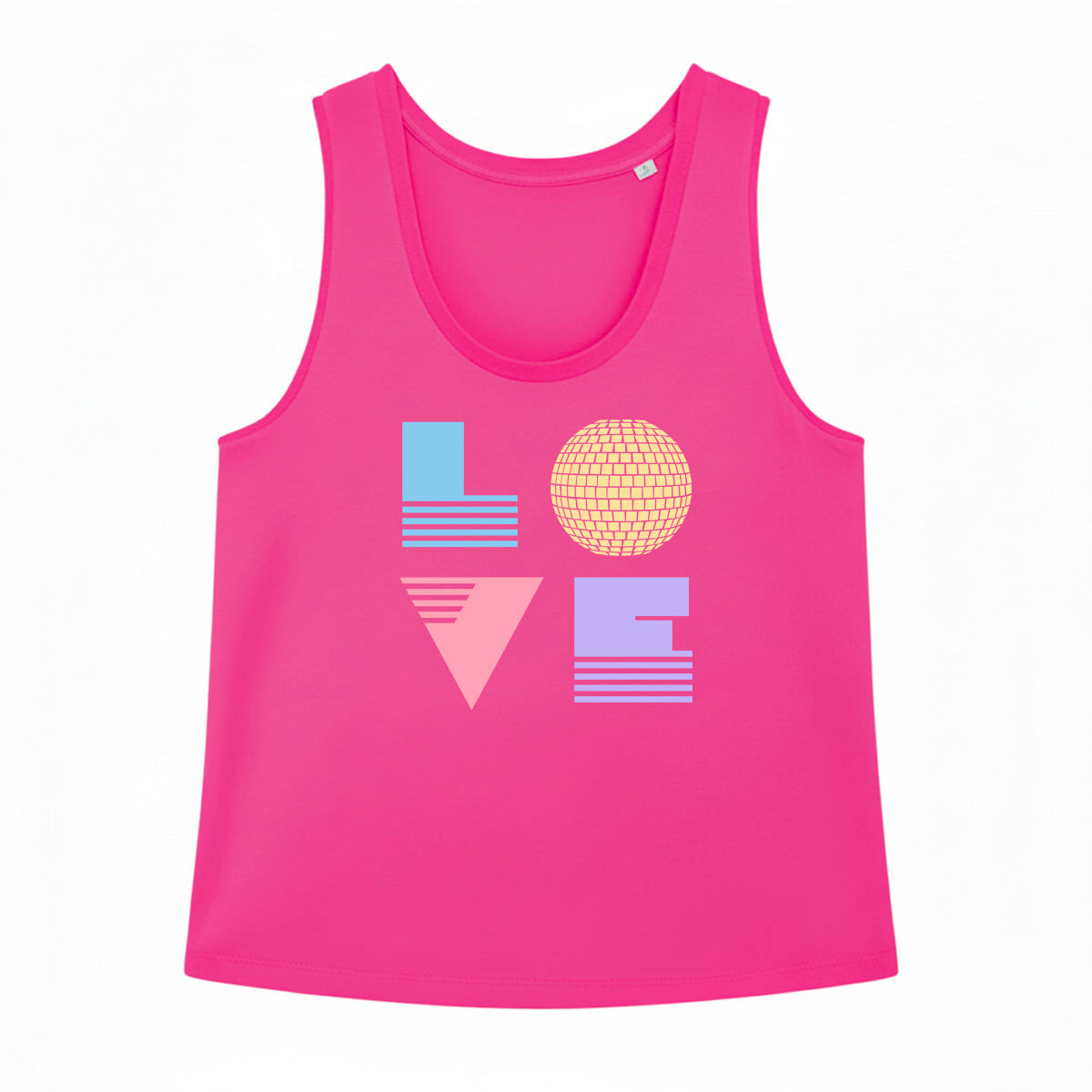 hot pink womens vest with rainbow love, pride