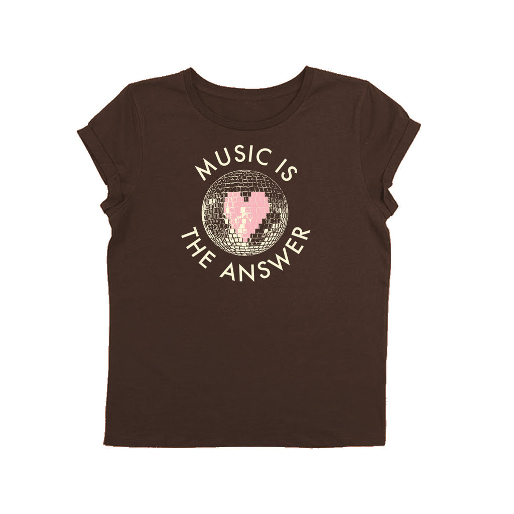 Disko Kids Graphic Disco Ball Music is the Answer Chocolate Tshirt 