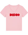 Pink  Vneck t-shirt with 'DISCO' printed in red Disko Kids 